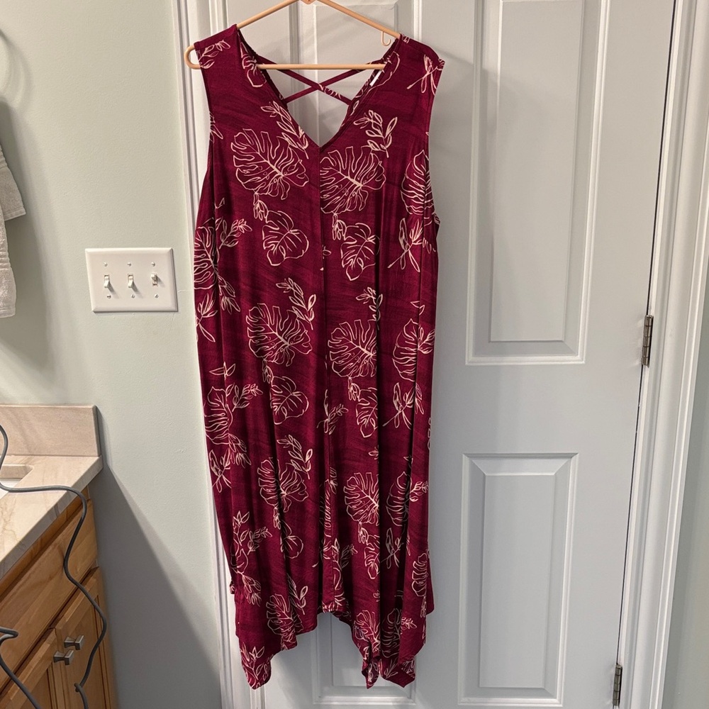 Ava & Viv Burgundy Asymmetrical Floral Dress